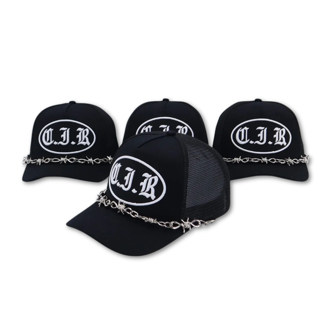 C.I.R. Barbed Wire 5-Panel Trucker Hat – Black