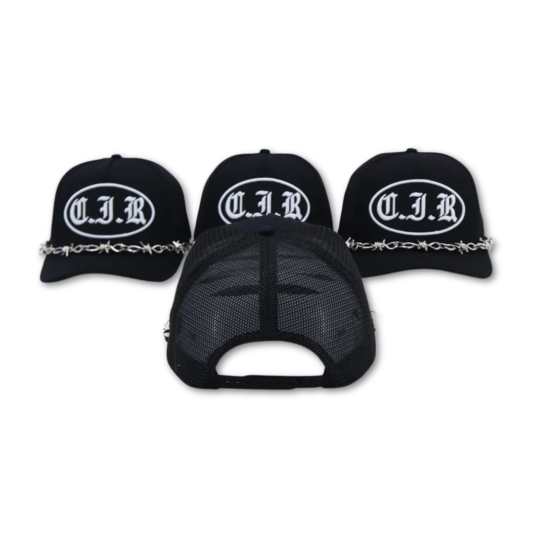 C.I.R. Barbed Wire 5-Panel Trucker Hat – Black