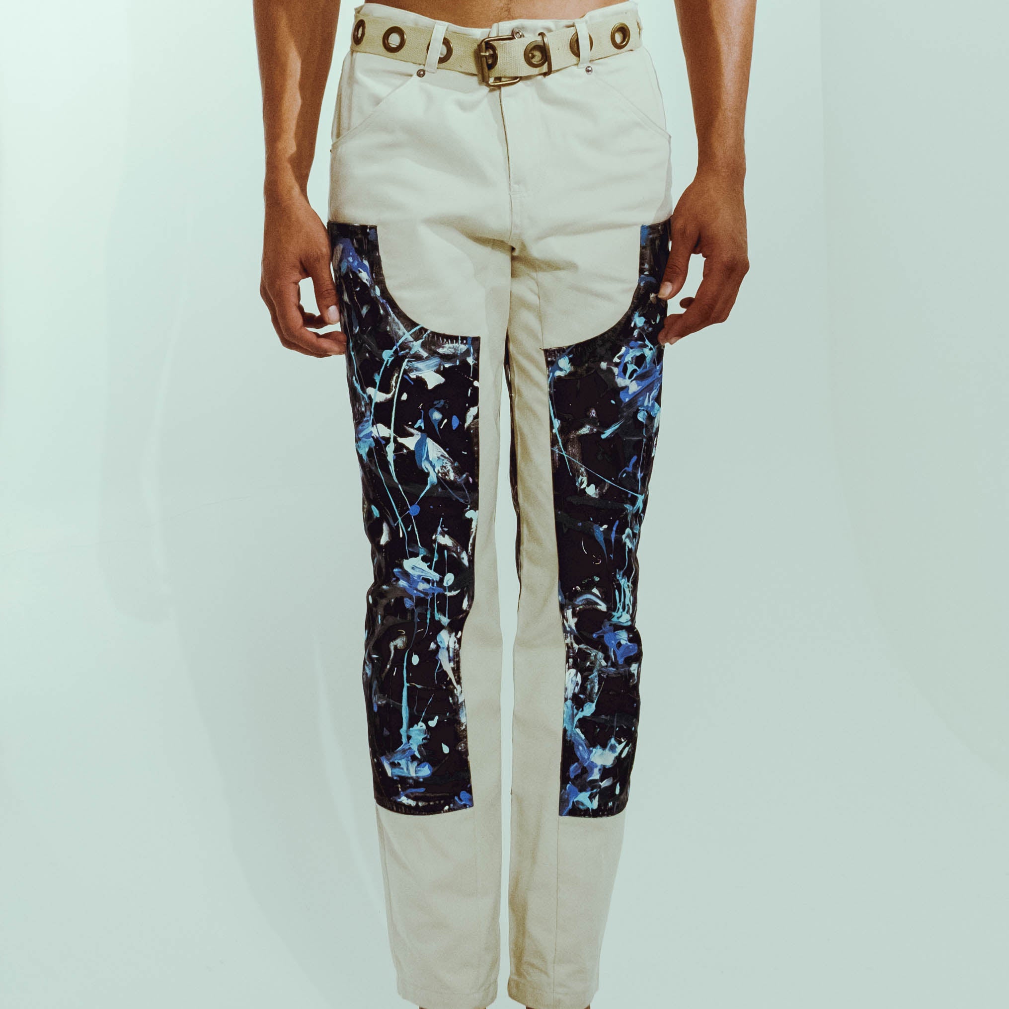 CIR Khaki and Navy Blue Panel Pant (Hand Painted)